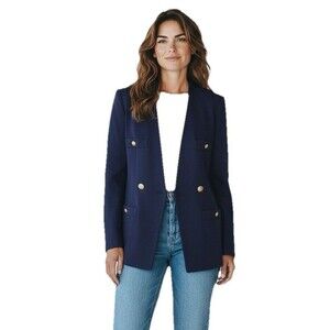 Sonia Rykiel Wool Blazer 5 Pockets One Button Lined Nautical Navy Blue Size 36/S